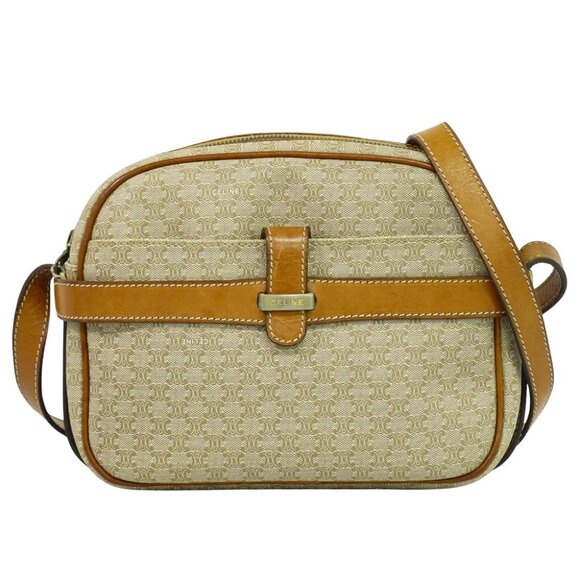 CELINE Macadam PVC Shoulder Crossbody Bag Beige Gold - Picture 1 of 15